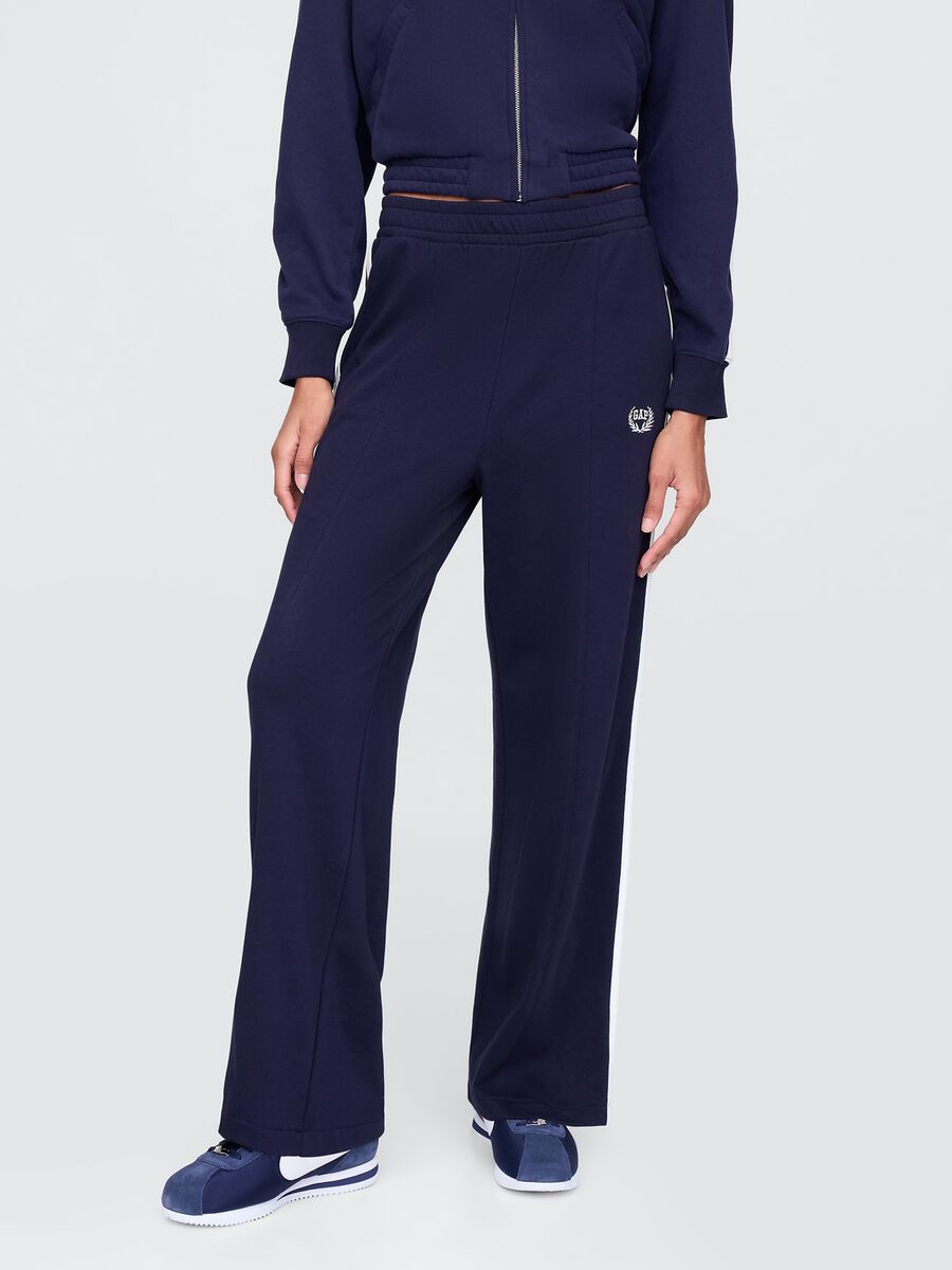 Pantaloni blu navy sportivi in misto cotone e tessuto Donna_1