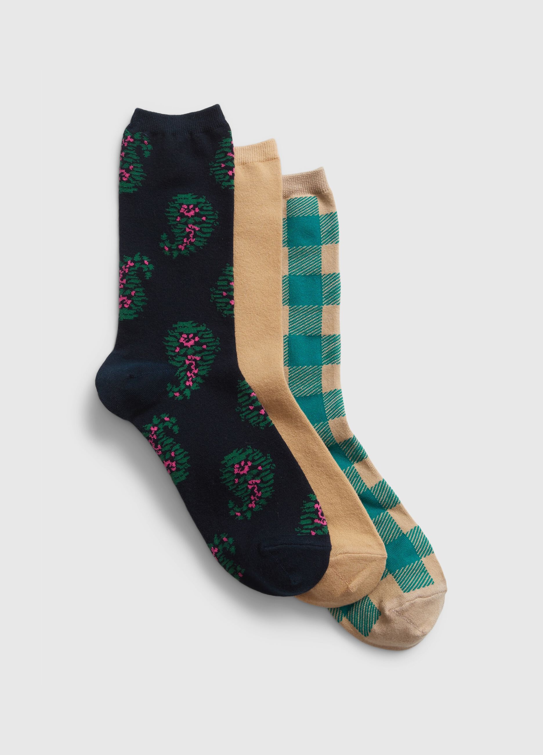 Three-pair pack socks with paisley pattern