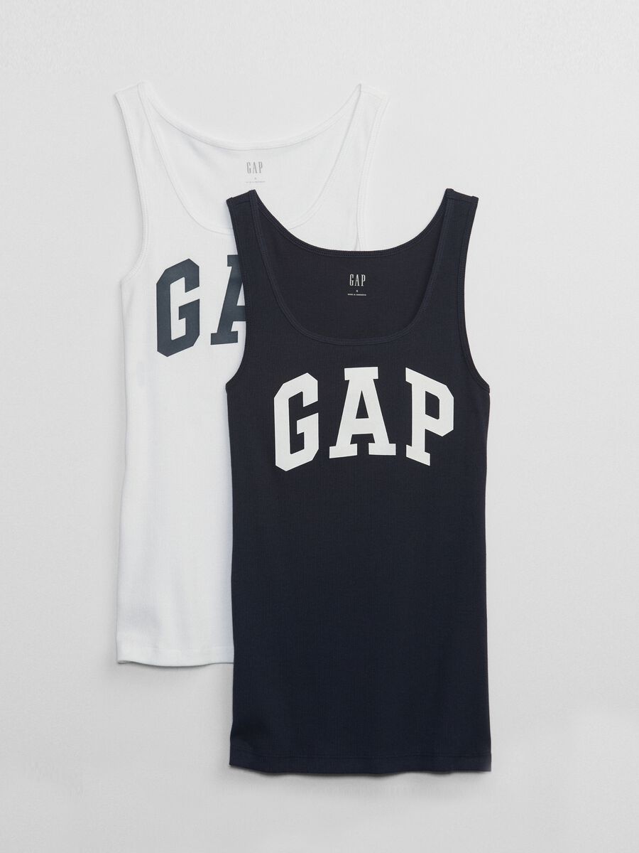 Bipack tank top a costine stampa logo Donna_0