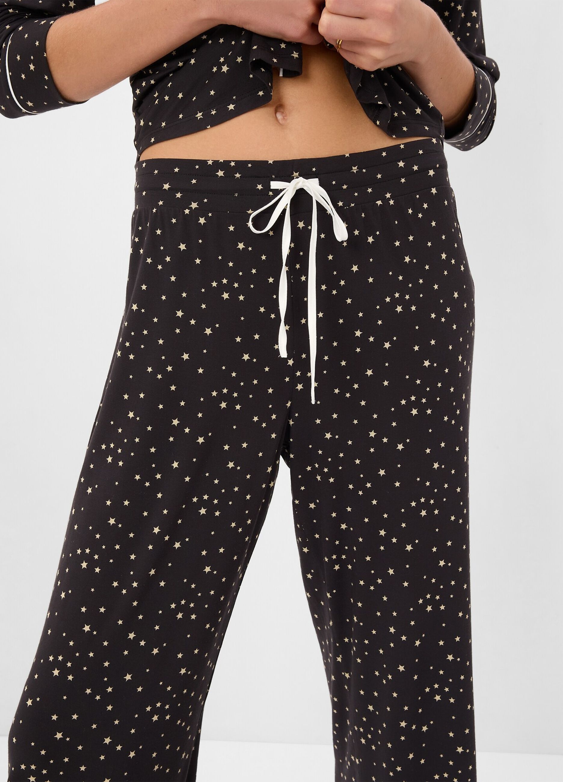 Full-length pyjama bottoms with drawstring and star print_2