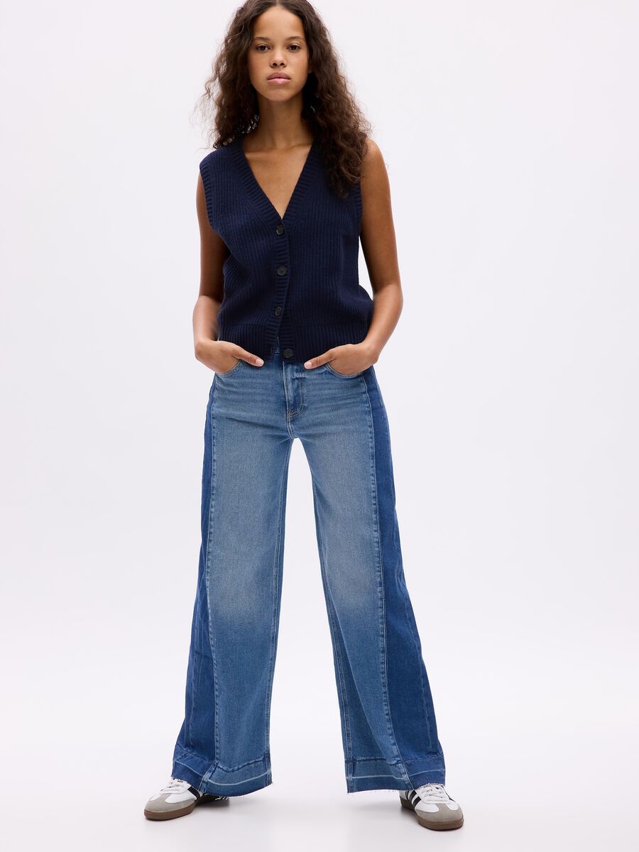 Two-tone, wide-leg jeans with high waist Woman_0