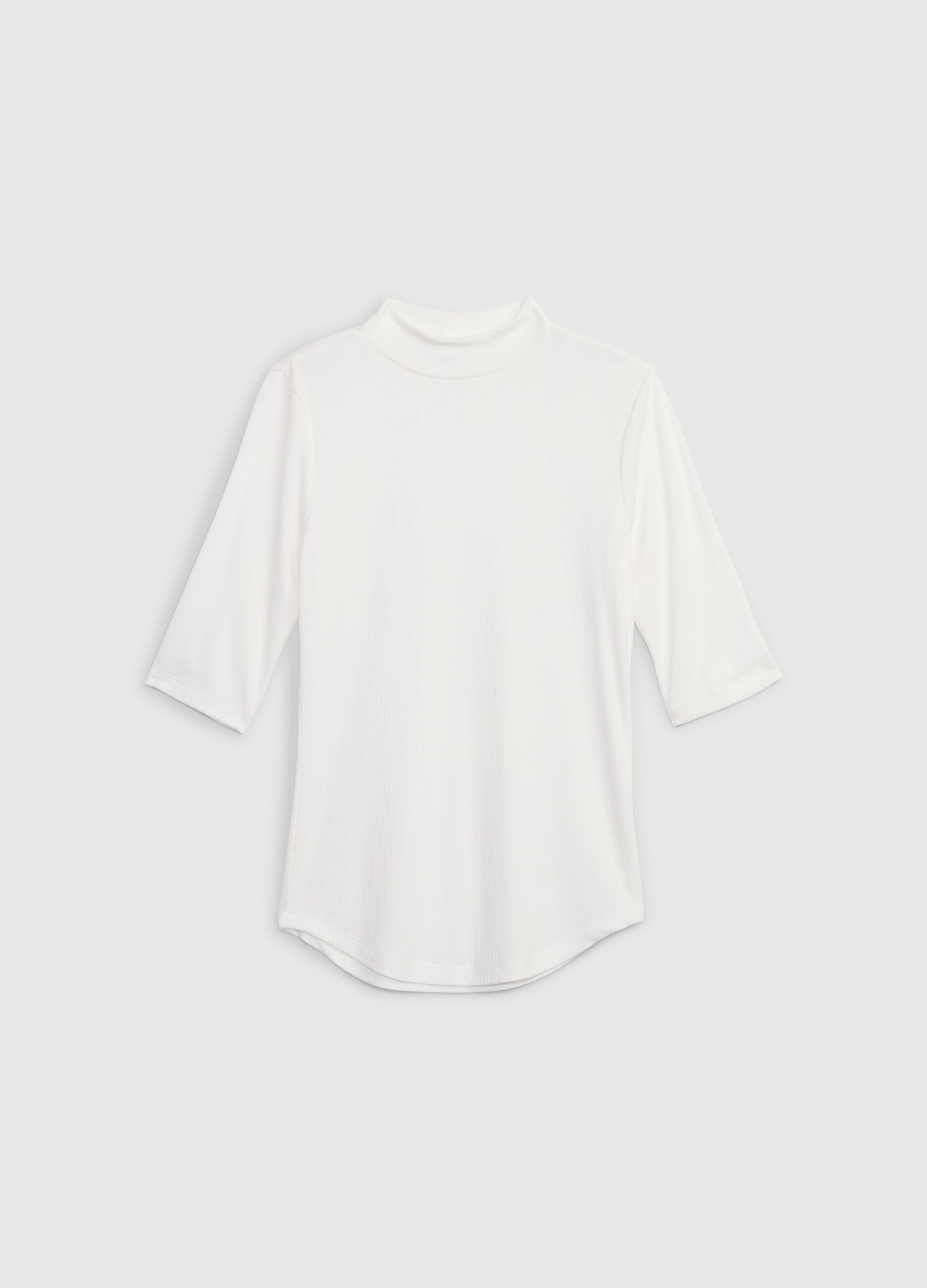 Fine-ribbed T-shirt with elbow-length sleeves_5