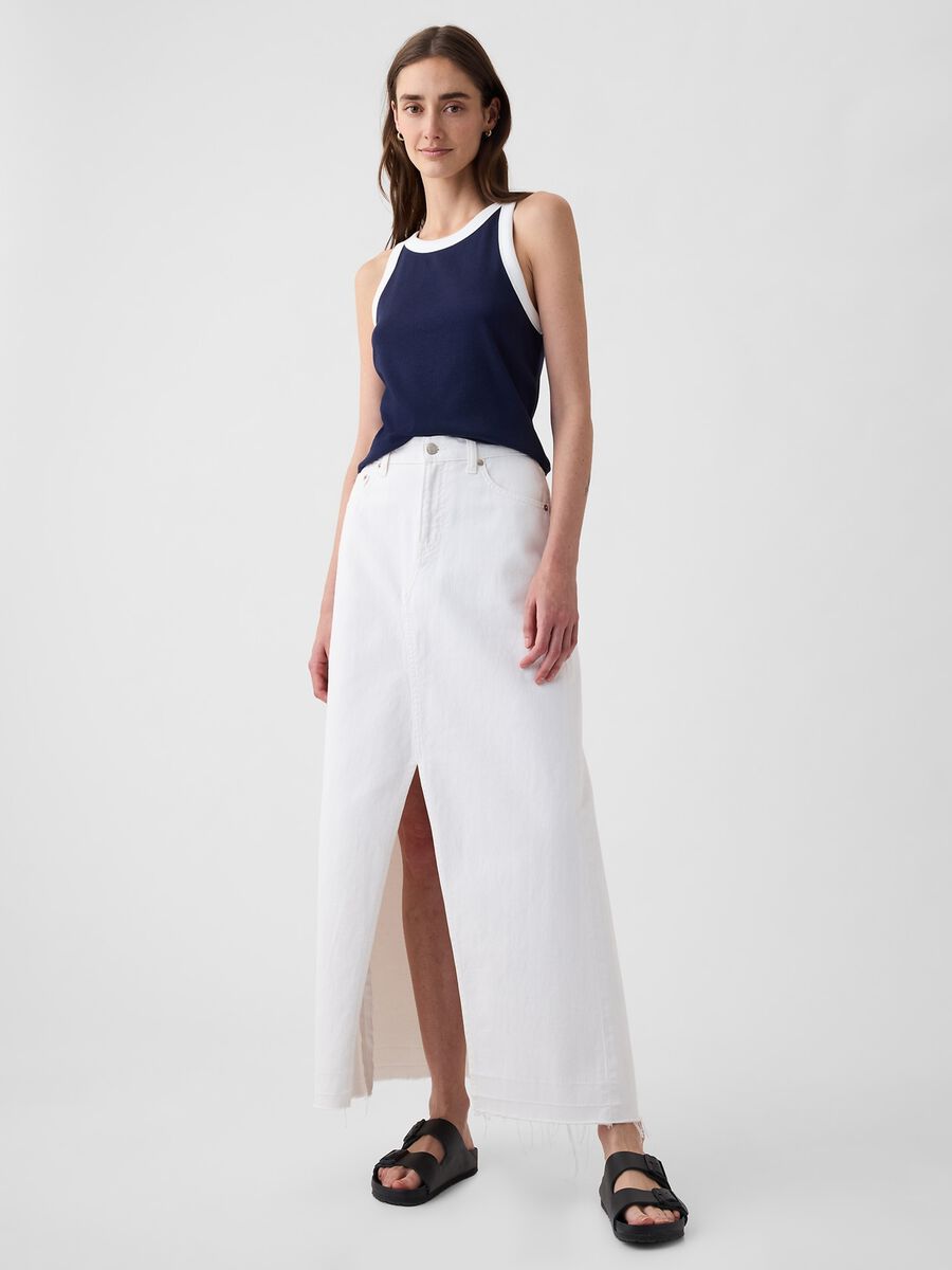 Tank top crop a costine con scollo halter Donna_1