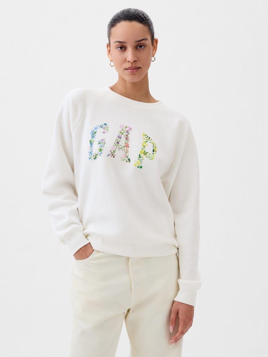 Sweatshirt with round neck and floral logo print Woman_0