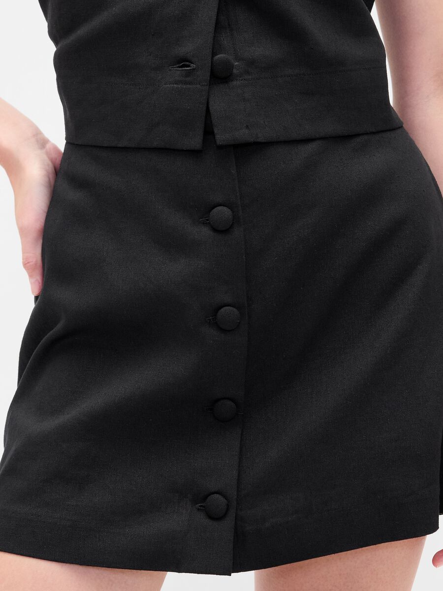 Black Linen Blend Regular Fit Skirt Woman_4
