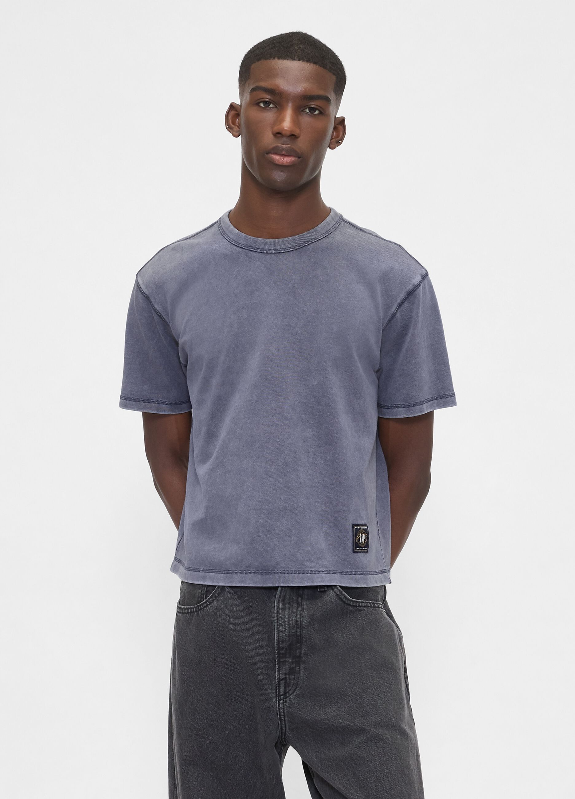 T-shirt blu a maniche corte in cotone