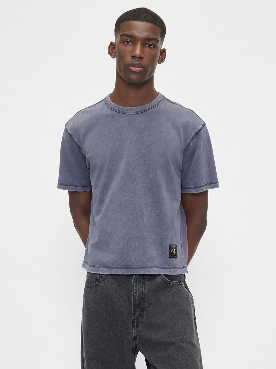 T-shirt blu a maniche corte in cotone Man_0