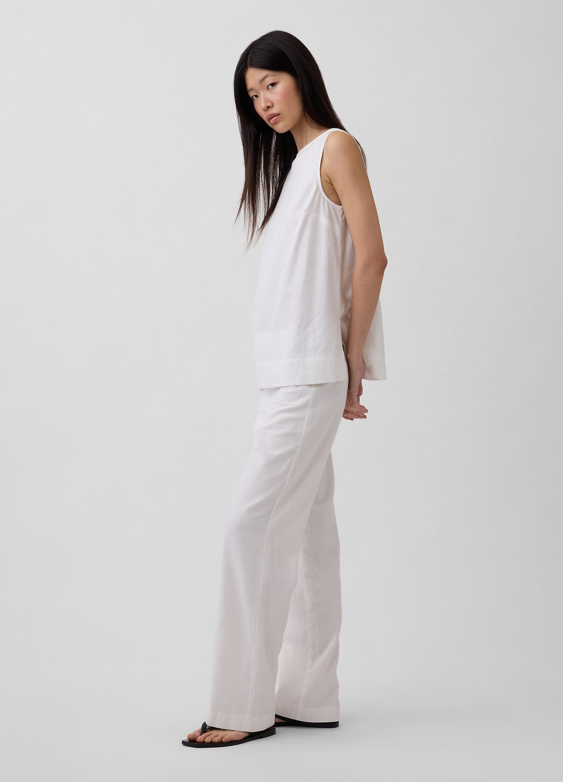 Pantaloni wide leg in misto lino