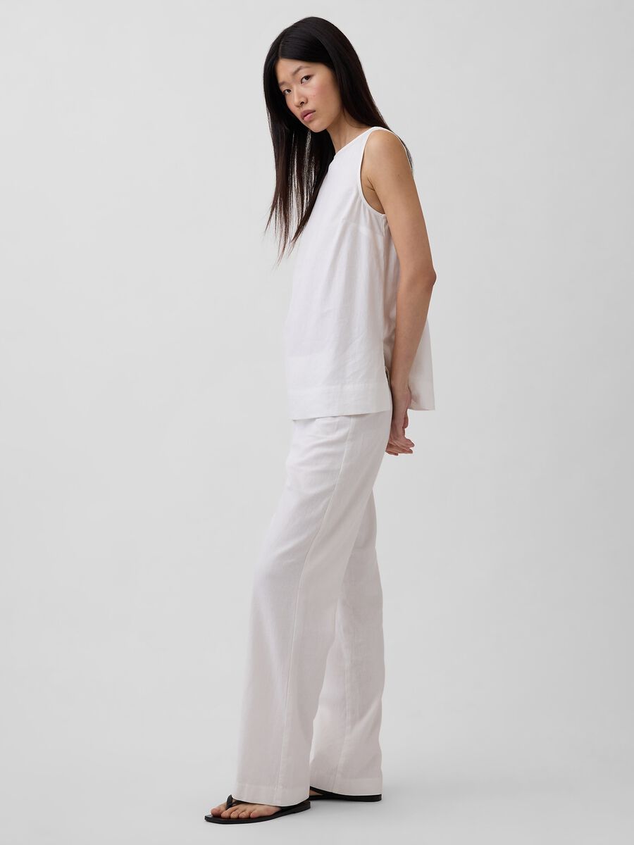 Pantaloni wide leg in misto lino Donna_4