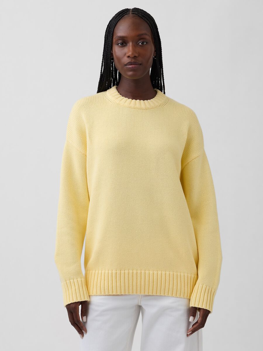 Maglione girocollo in puro cotone giallo regular fit Donna_0