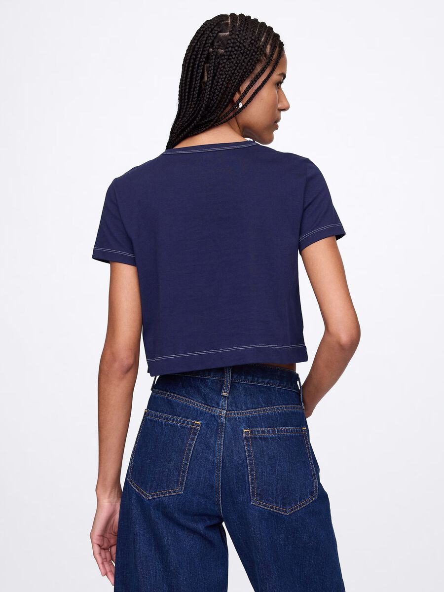 T-shirt cropped blu in cotone Donna_2