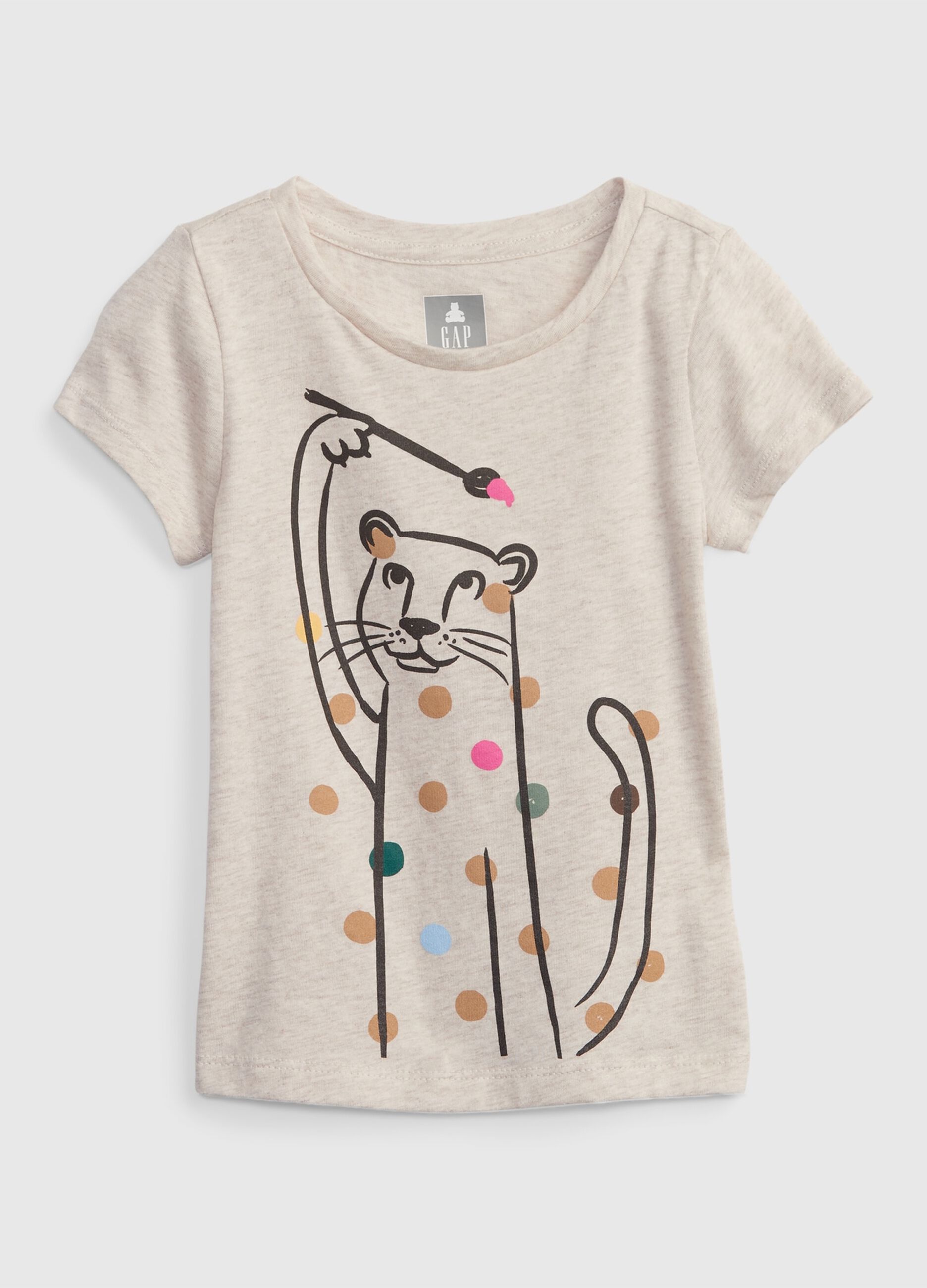 T-shirt with leopard and polka dot print