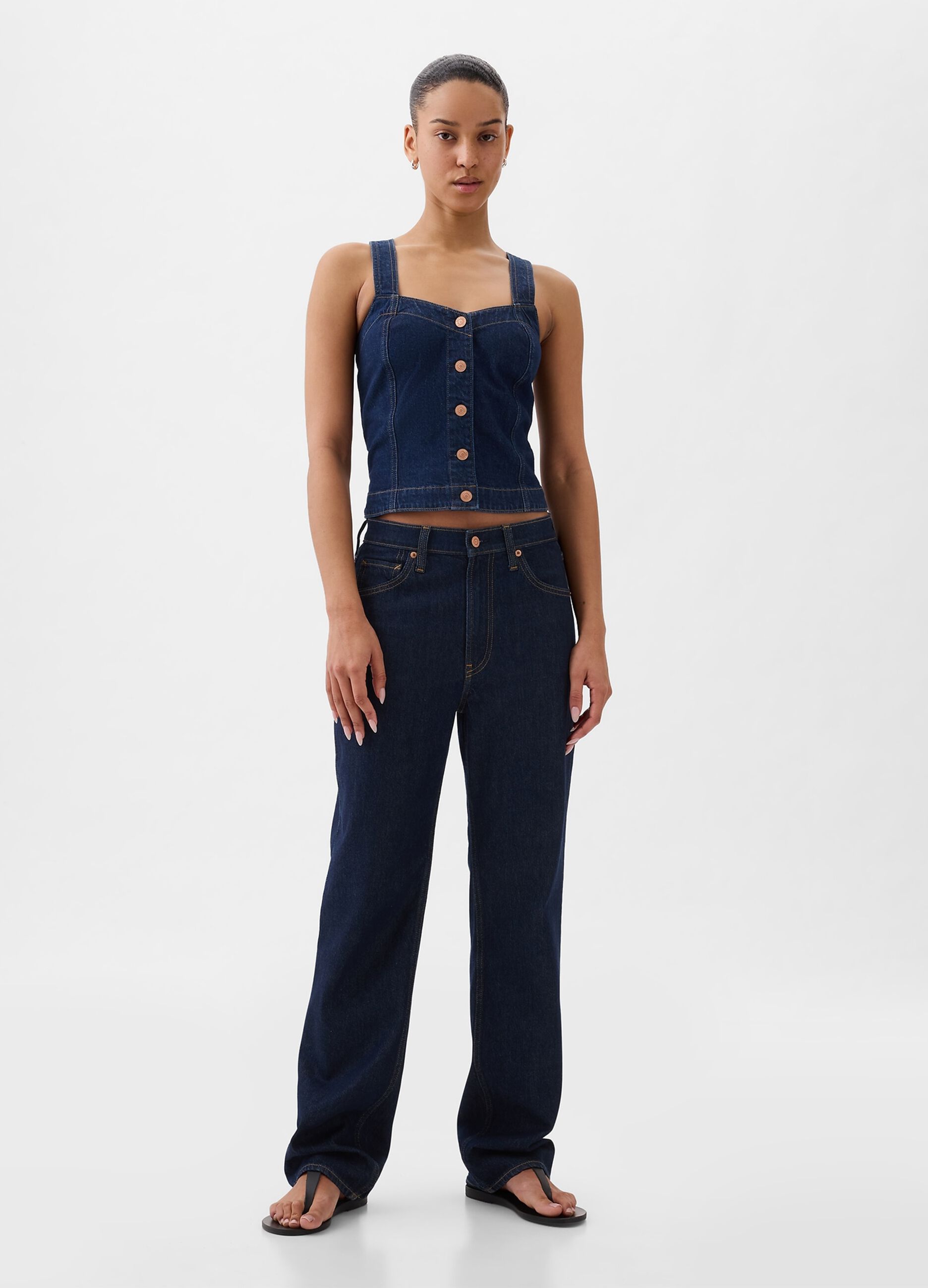 Top in denim con bottoni