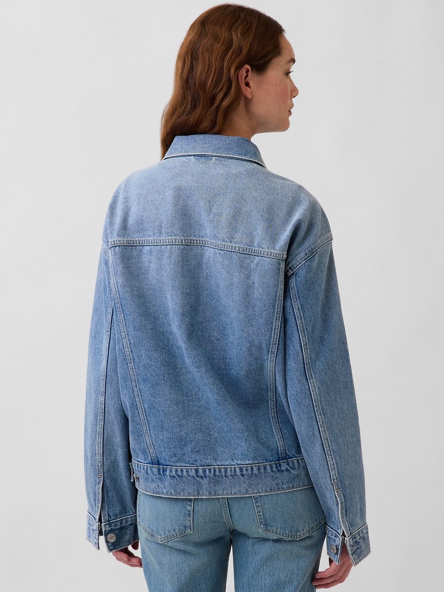 Blue regular fit pure cotton denim jacket Woman_2