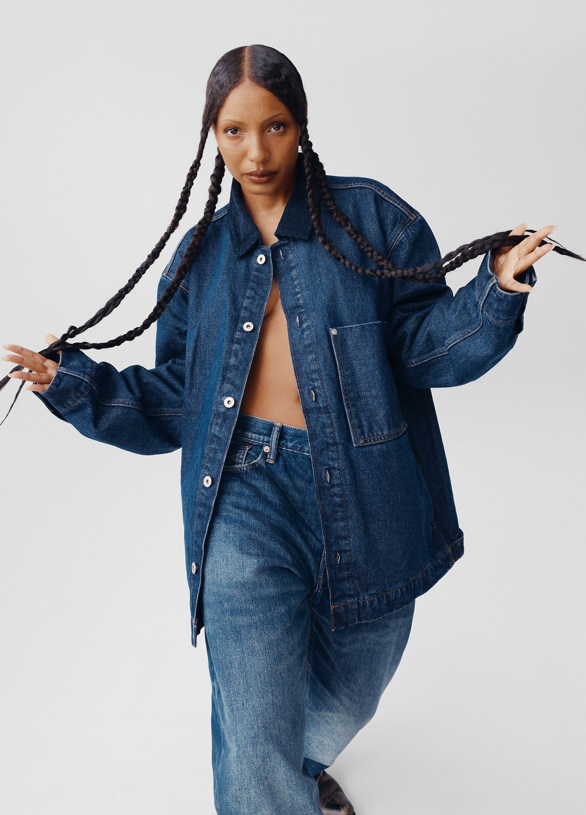 Giacca corta in denim con colletto in corduroy_2