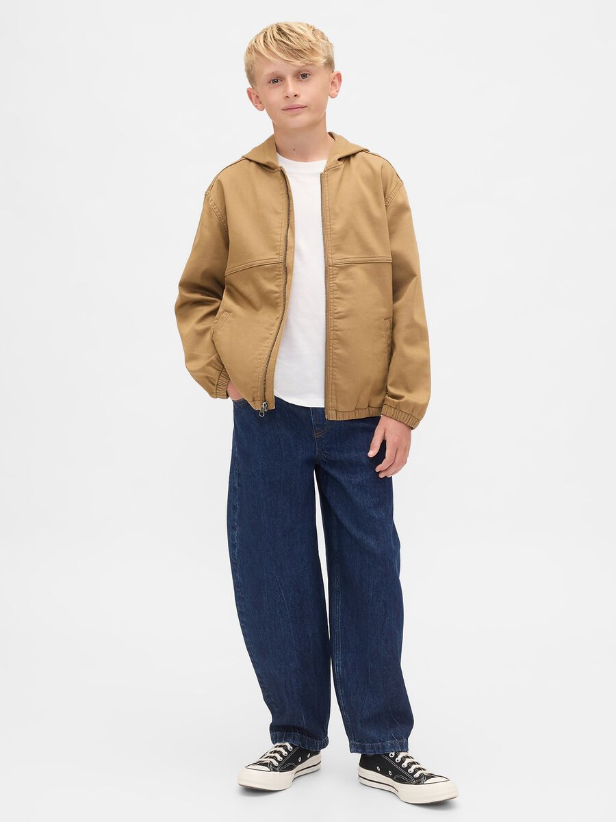 Brown Hooded Cotton Blend Jacket Boy_3