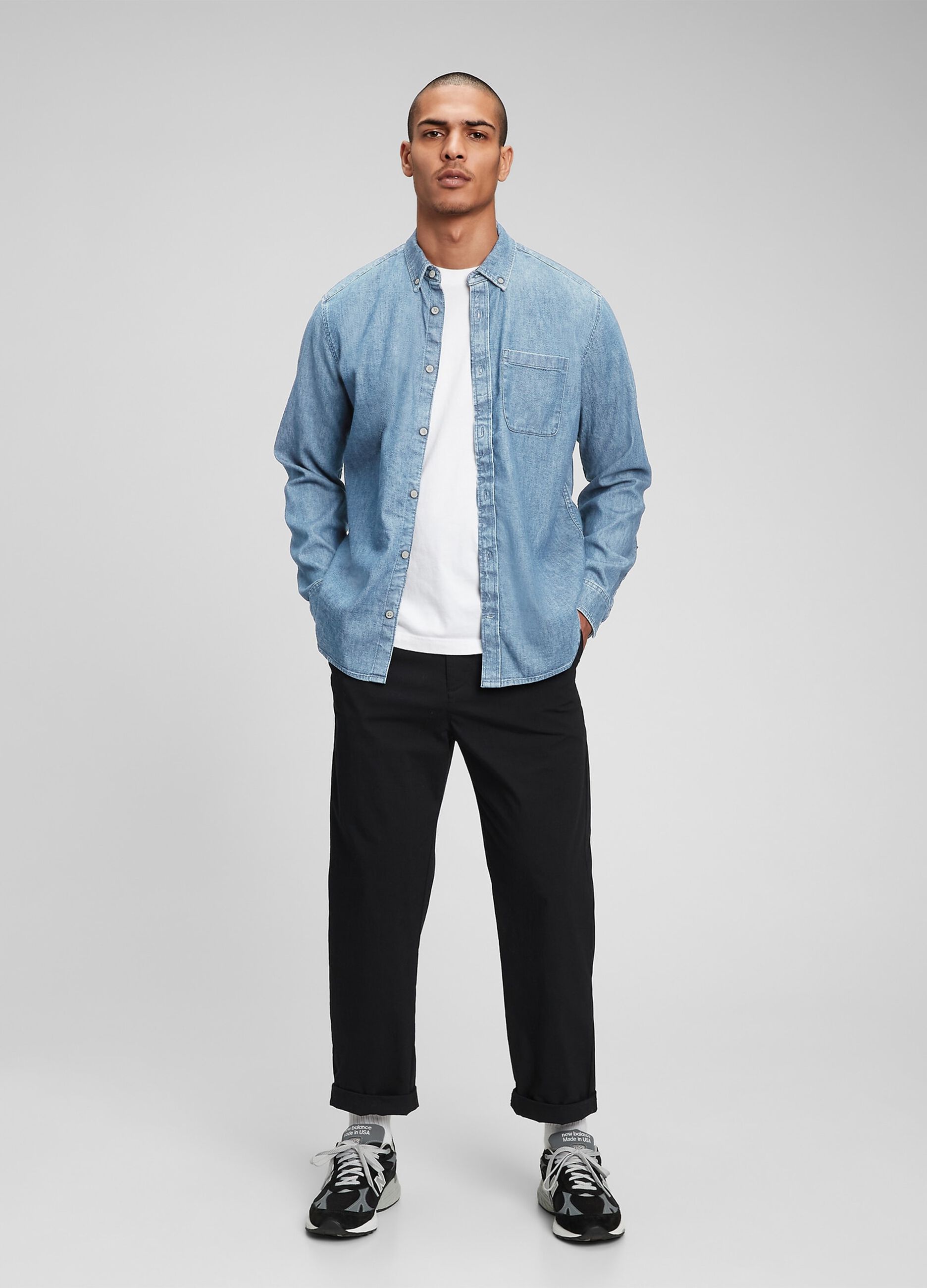 Camicia in denim con tasca_1