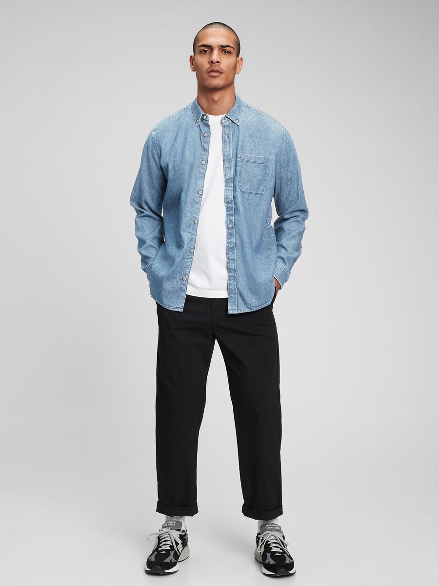 Camicia in denim con tasca Uomo_1