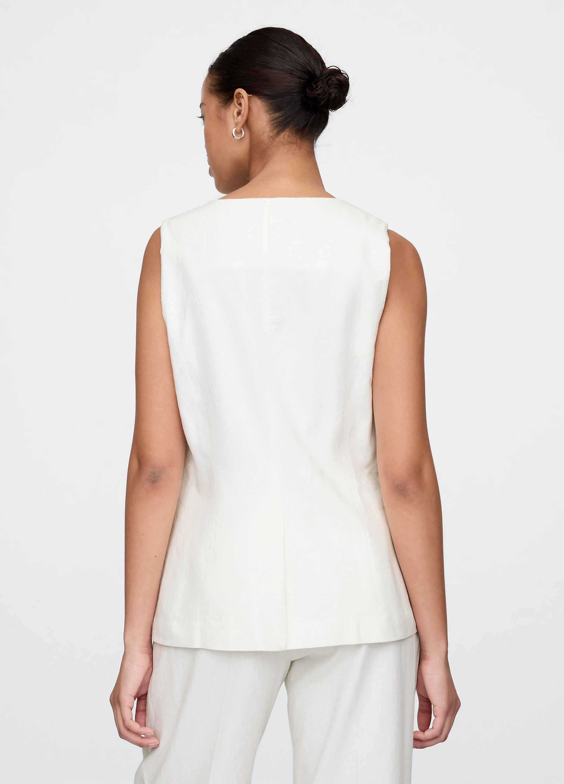 Gilet bianco in lino e viscosa_2