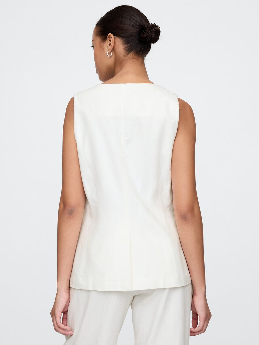 Gilet bianco in lino e viscosa Donna_2
