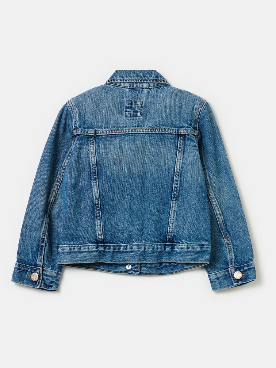 Short jacket in acid wash denim Kid Unisex_1