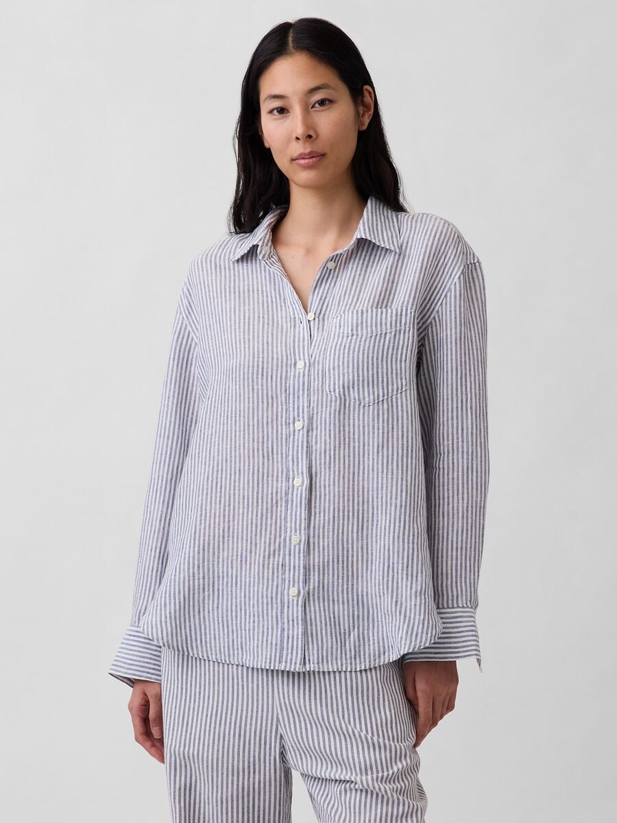 Camicia in puro lino a righe Donna_0