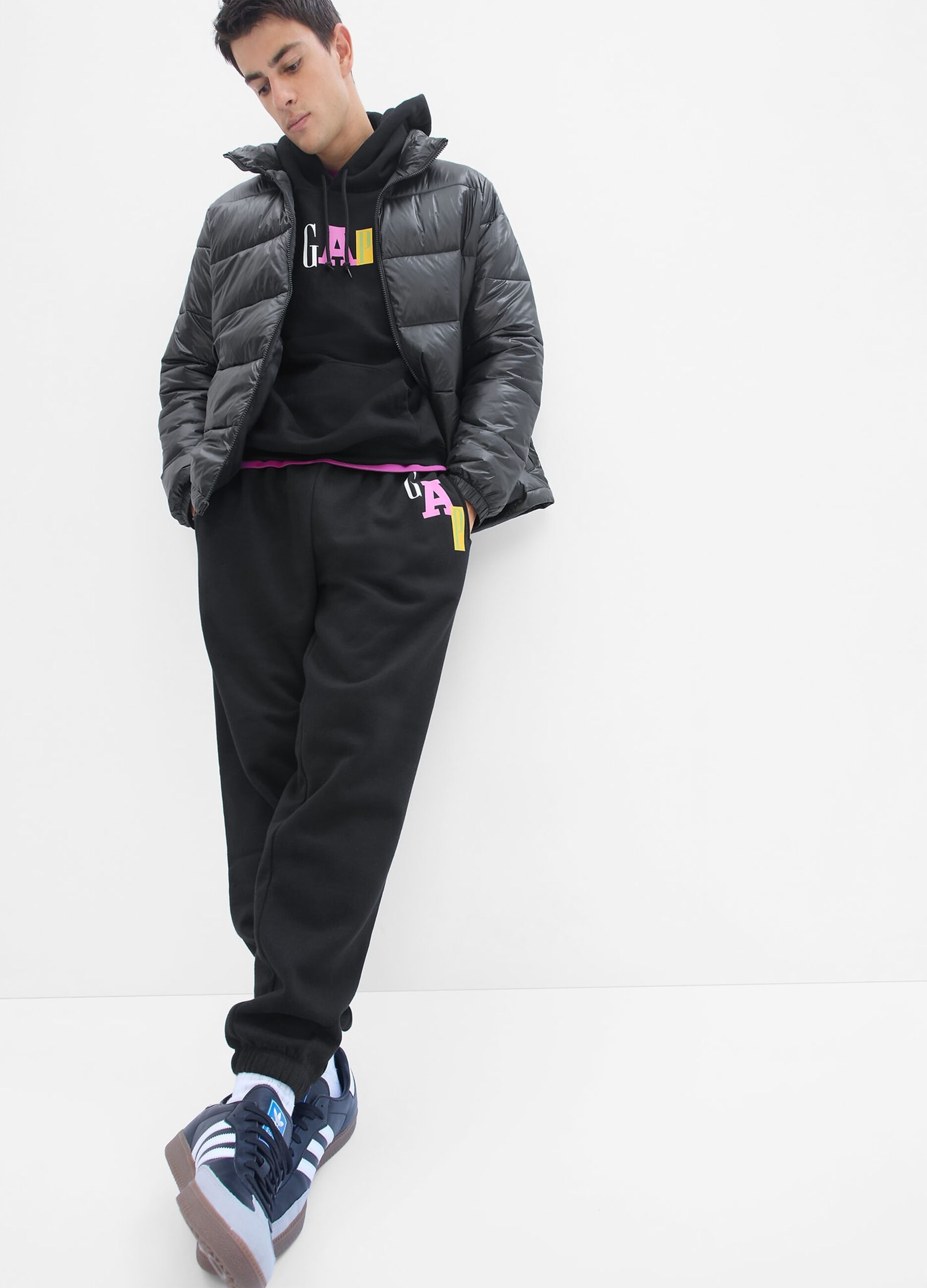 Plush joggers with multicoloured logo print