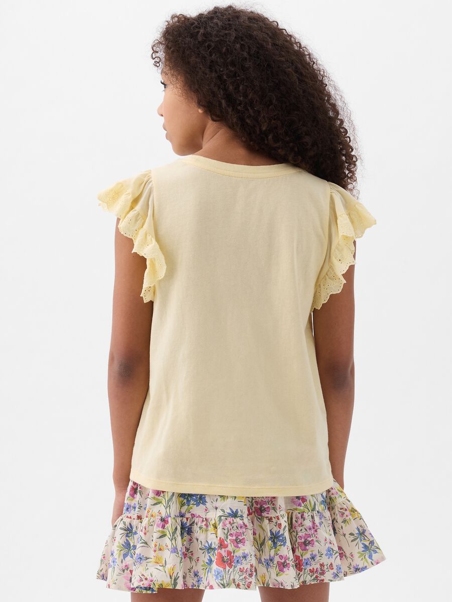 Cotton T-shirt with broderie anglaise flounces Girl_2