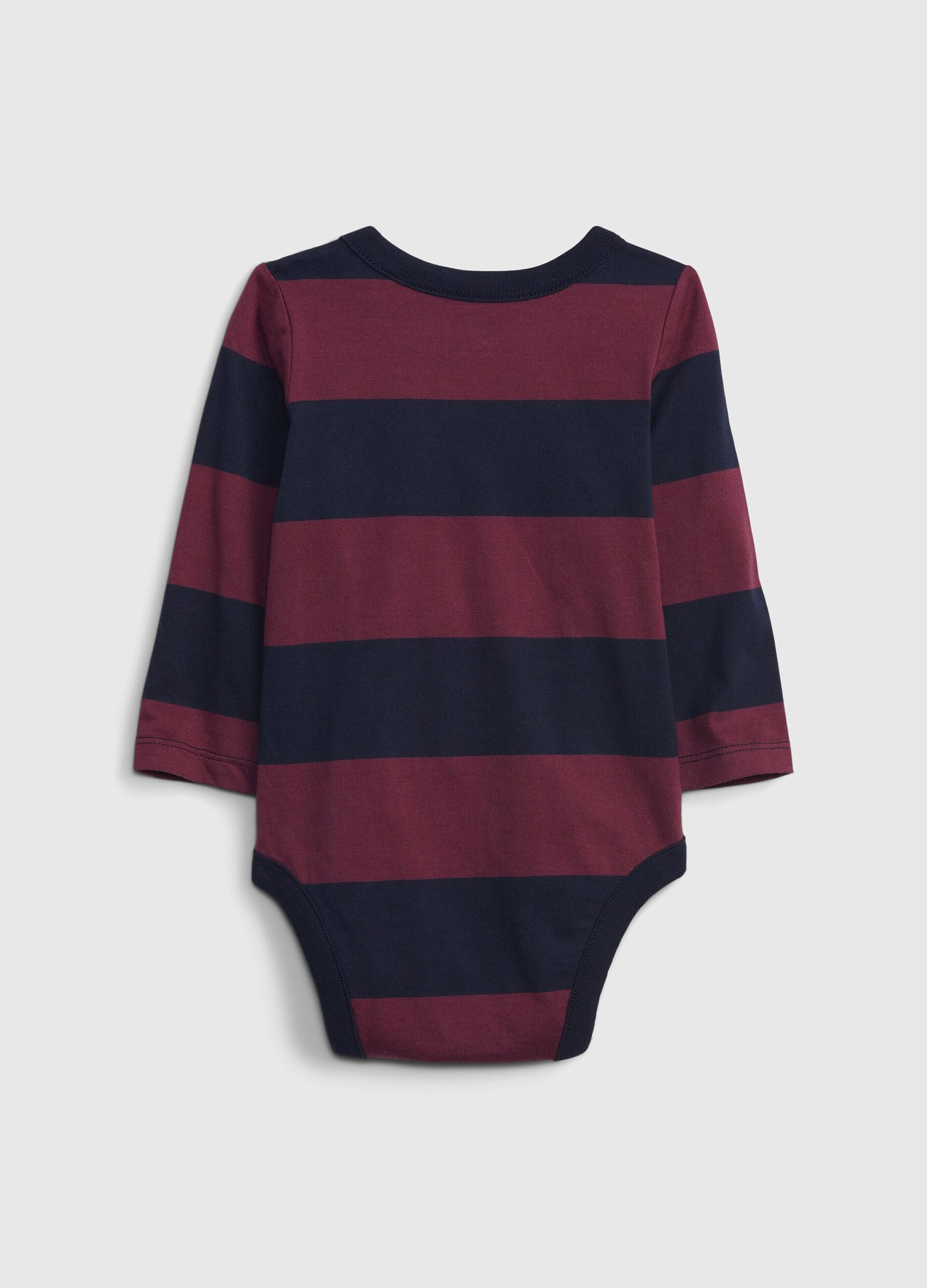 Striped bodysuit with teddy bear embroidery_1