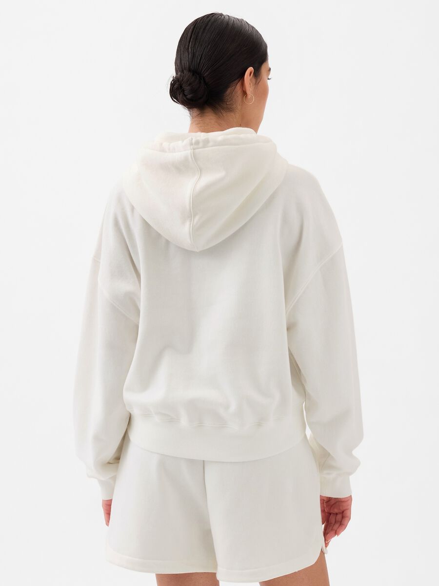Felpa crop con cappuccio stampa logo Donna_1