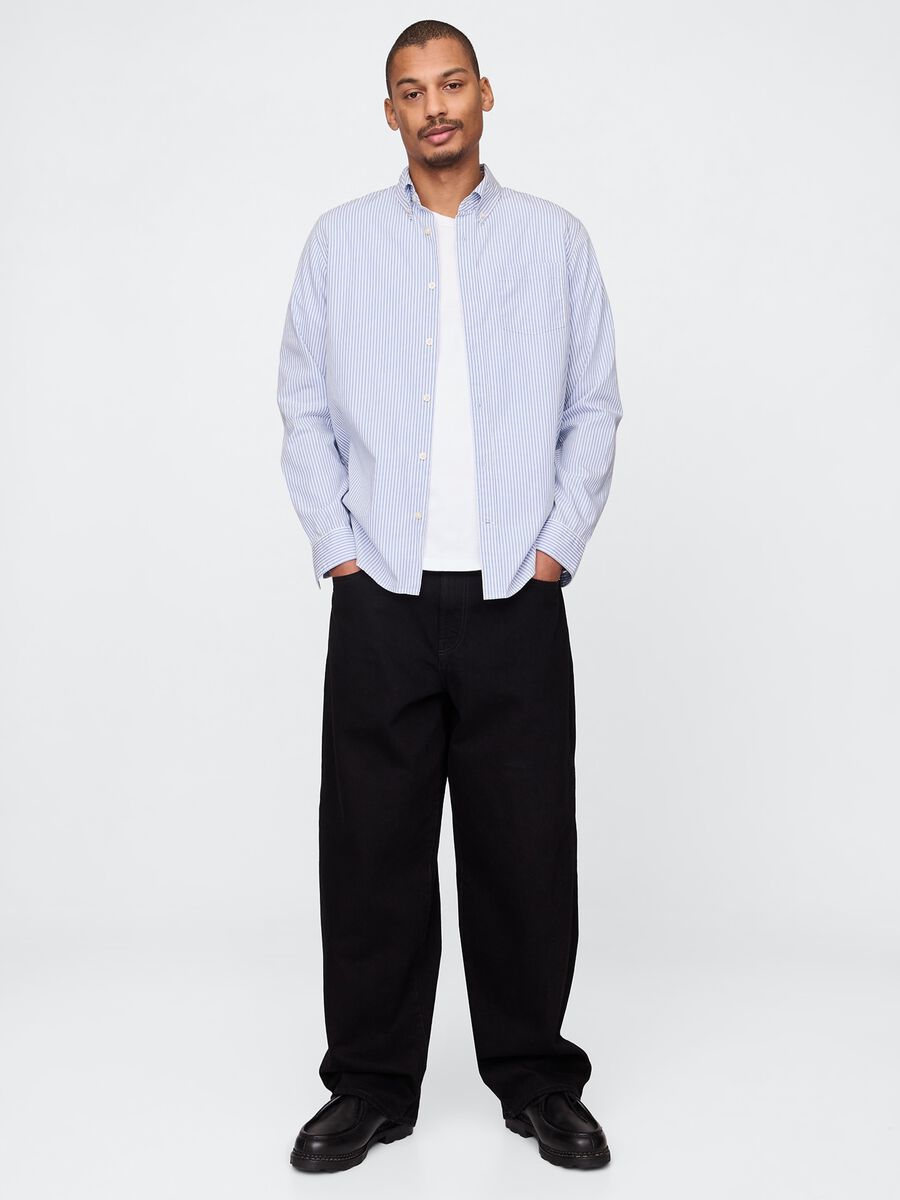 Camicia a righe azzurre in cotone Man_1