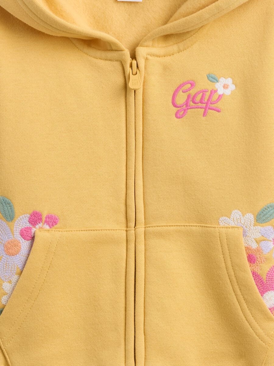 Felpa gialla con cappuccio e zip intera Bimba_2
