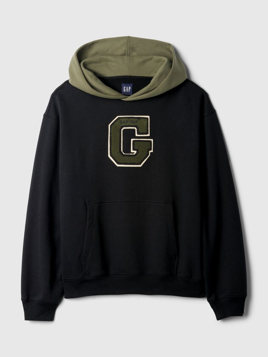 Felpa con cappuccio a contrasto e patch logo bouclé  Uomo_3