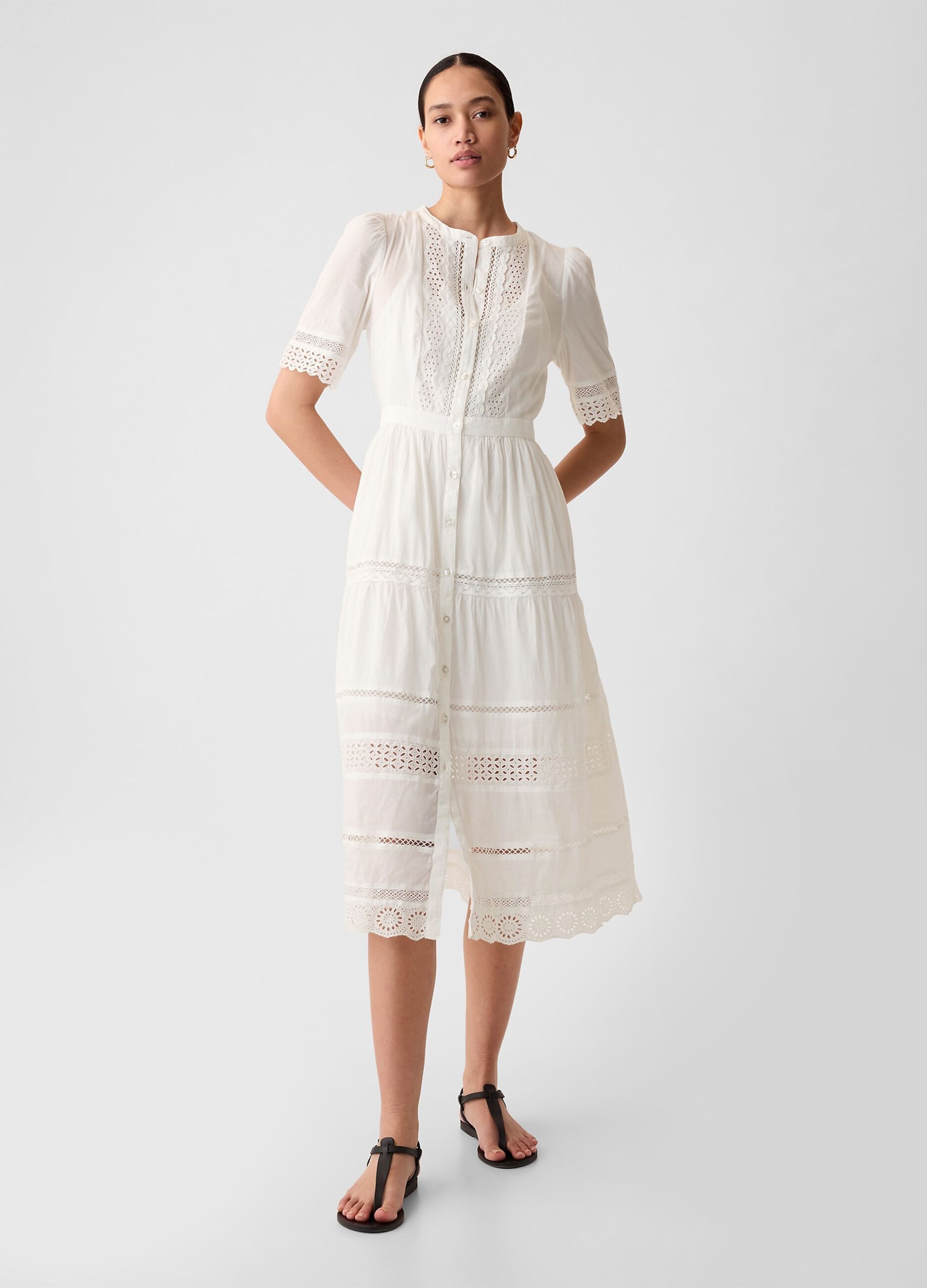 Vestito midi chemisier con pizzo
