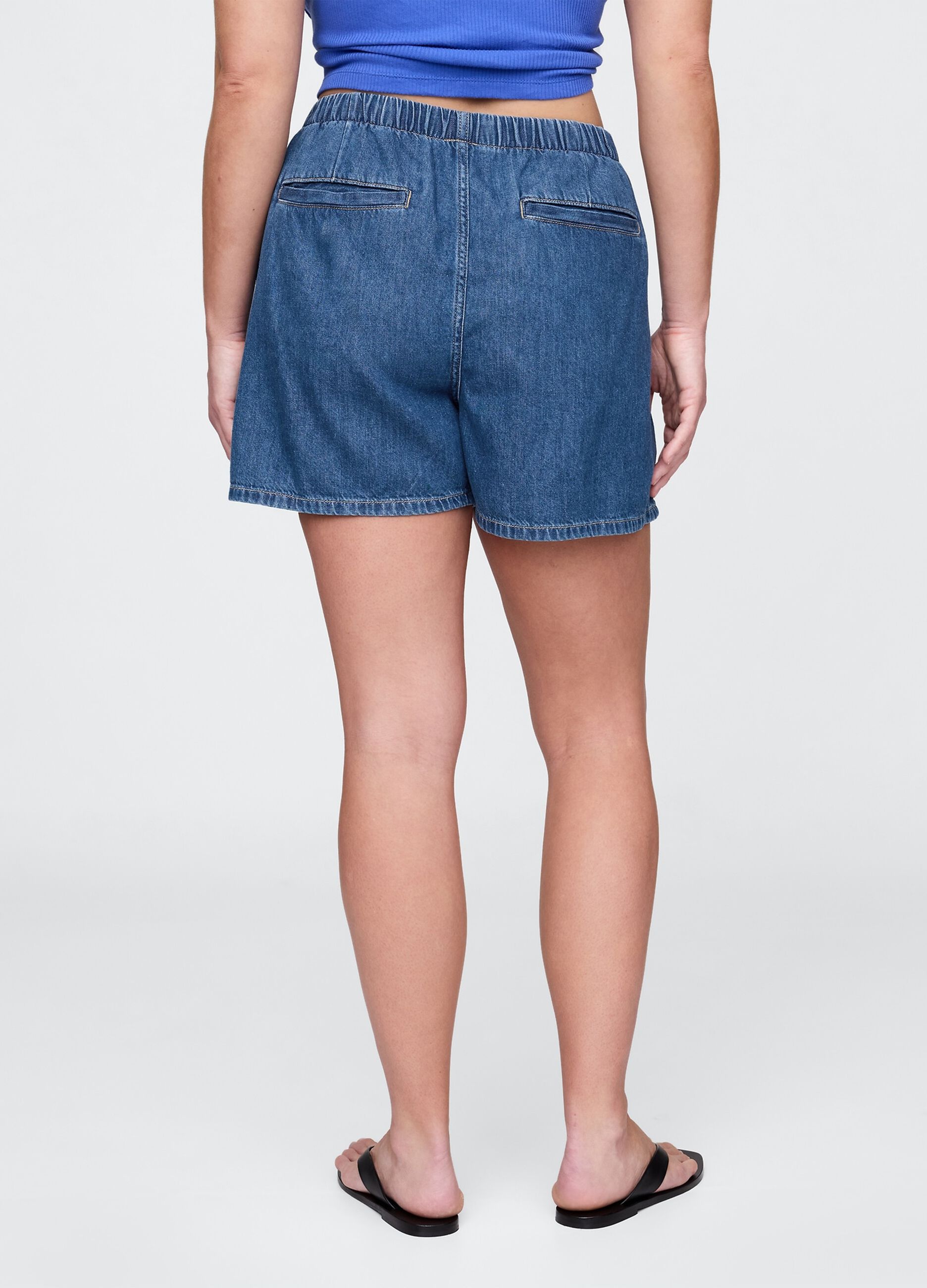 Shorts in denim con elastico in vita_7