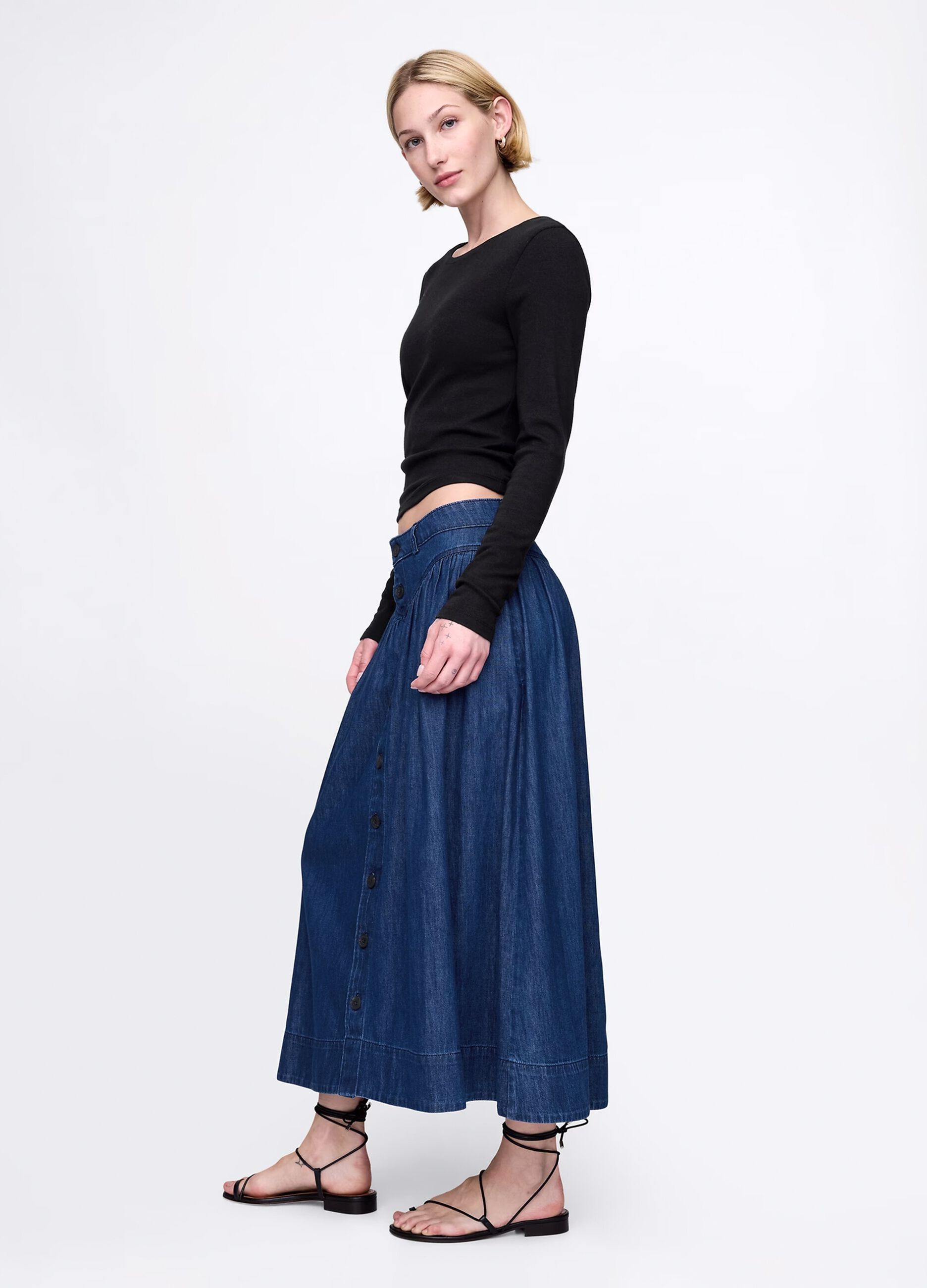 Gonna lunga in denim di cotone