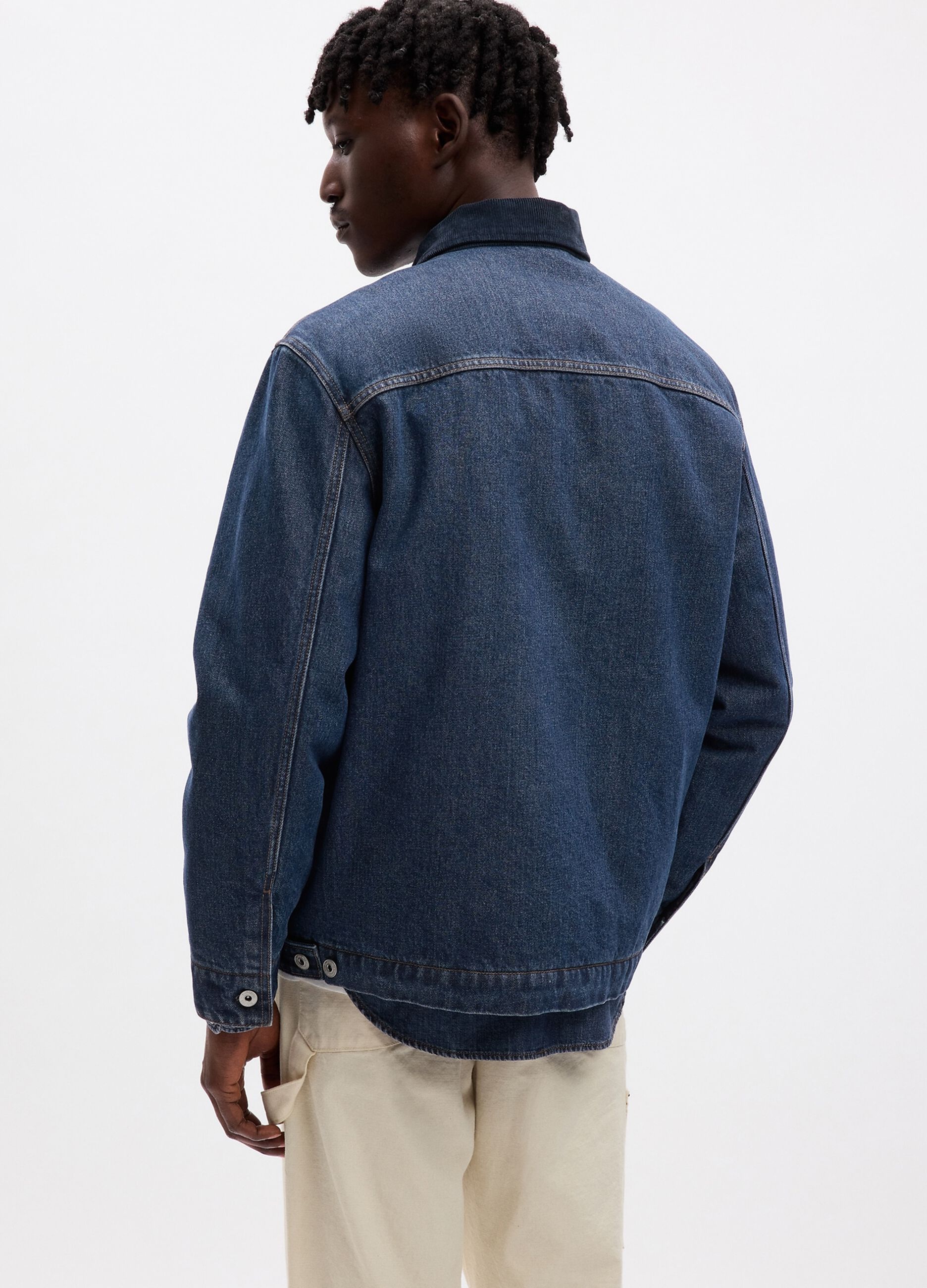 Giacca corta in denim con colletto in corduroy_1