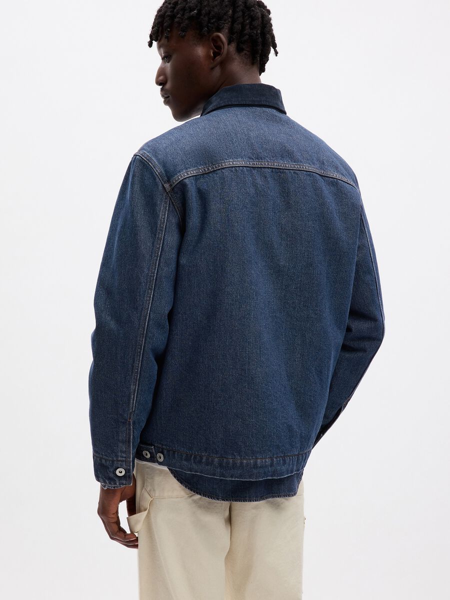 Short denim jacket with collar in corduroy Man_1
