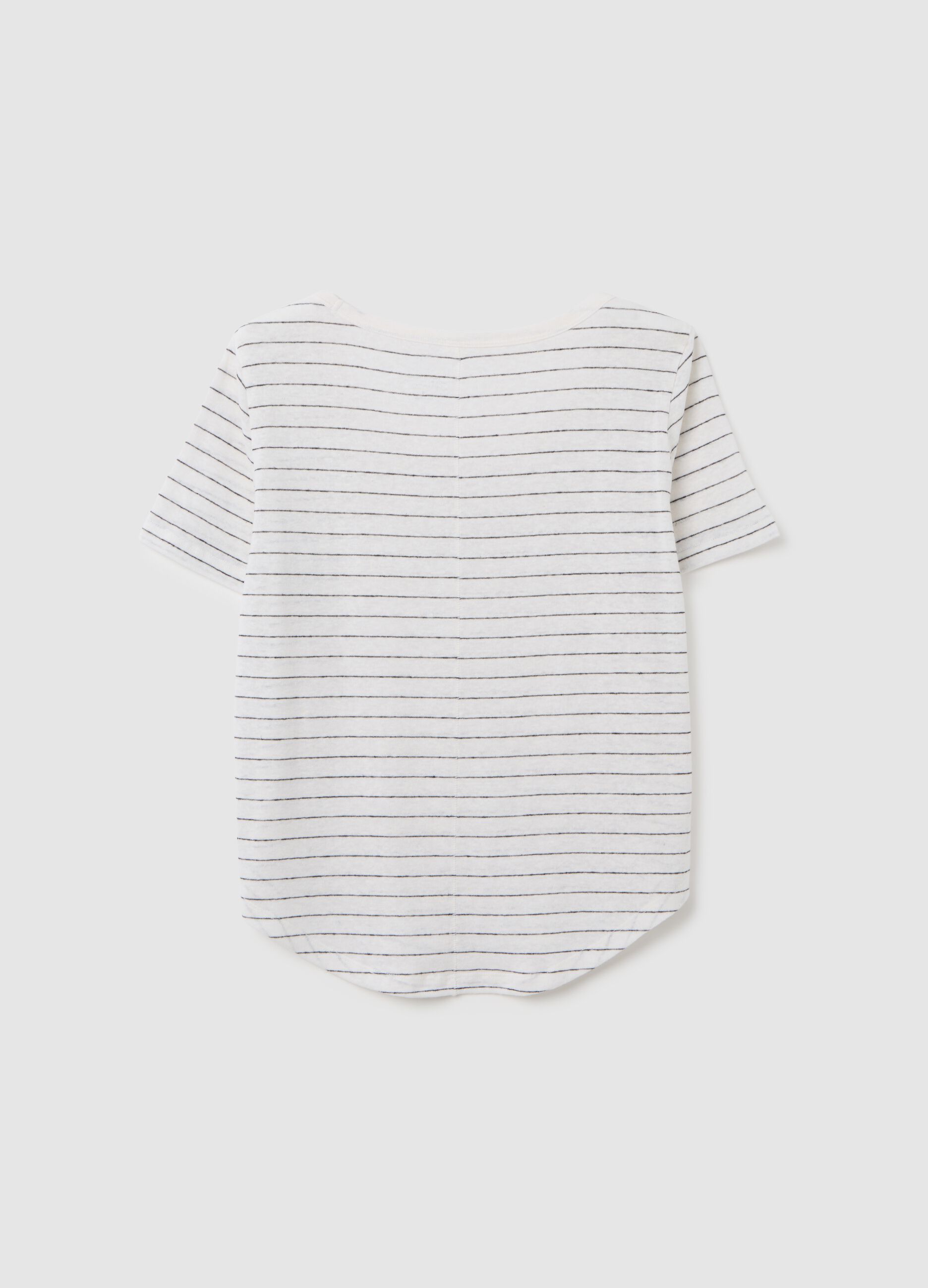 White Linen Blend Striped T-shirt_1