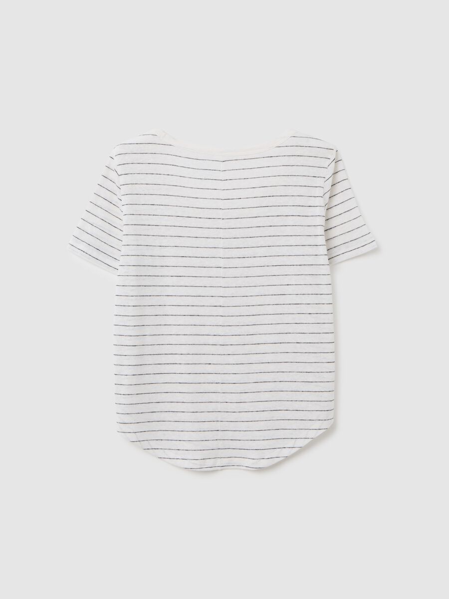 White Linen Blend Striped T-shirt Woman_1