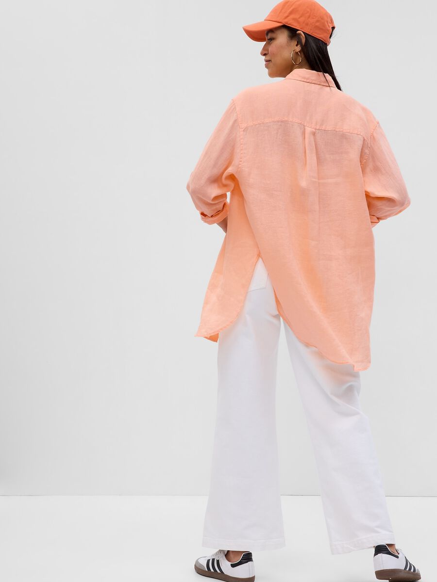 Camicia lunga in lino con tasca Donna_1