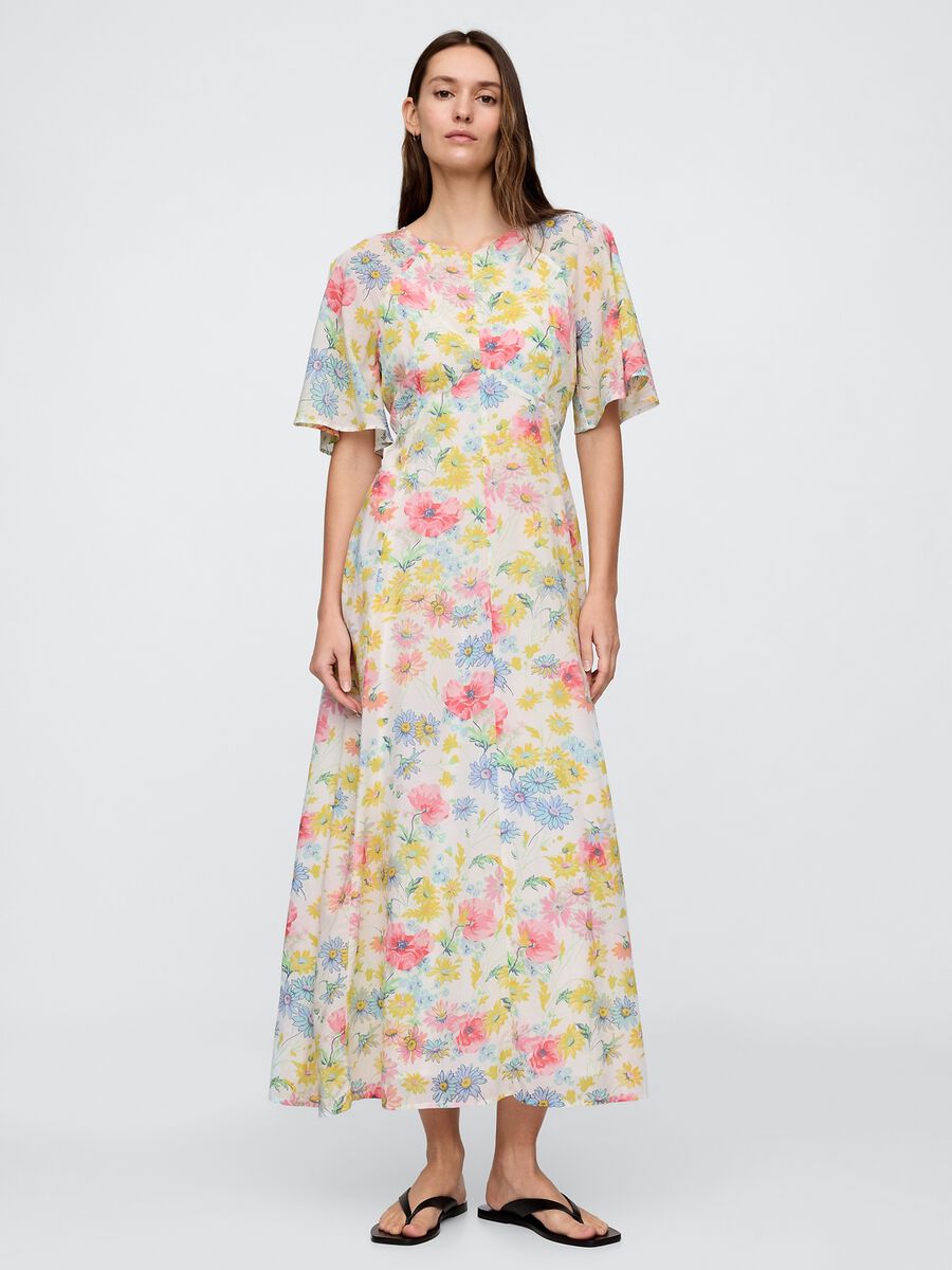 Abito lungo floreale multicolor in misto viscosa e cotone Gap Donna_0