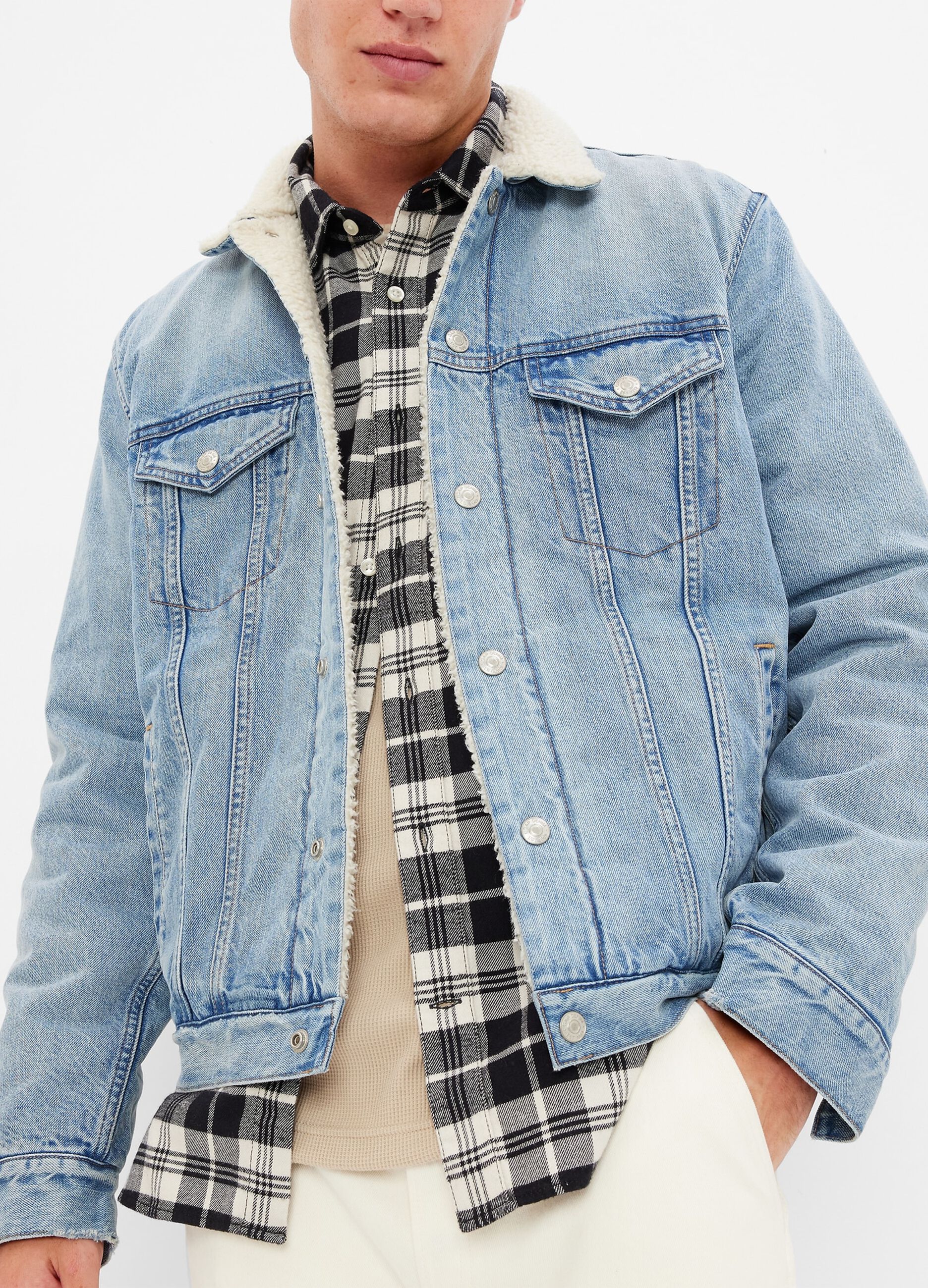 Denim jacket with sherpa lining