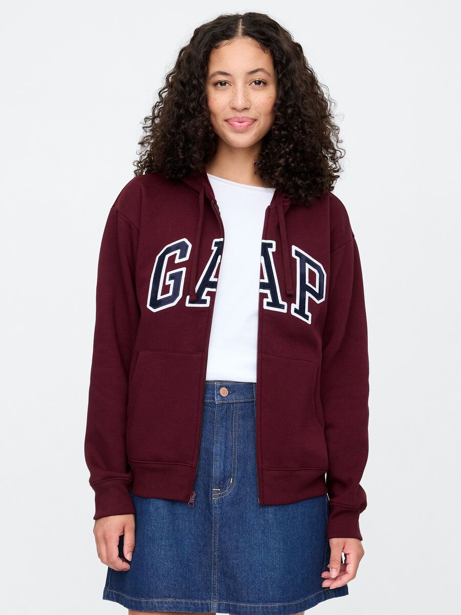 Felpa con logo GAP, cappuccio e zip in misto cotone Donna_0