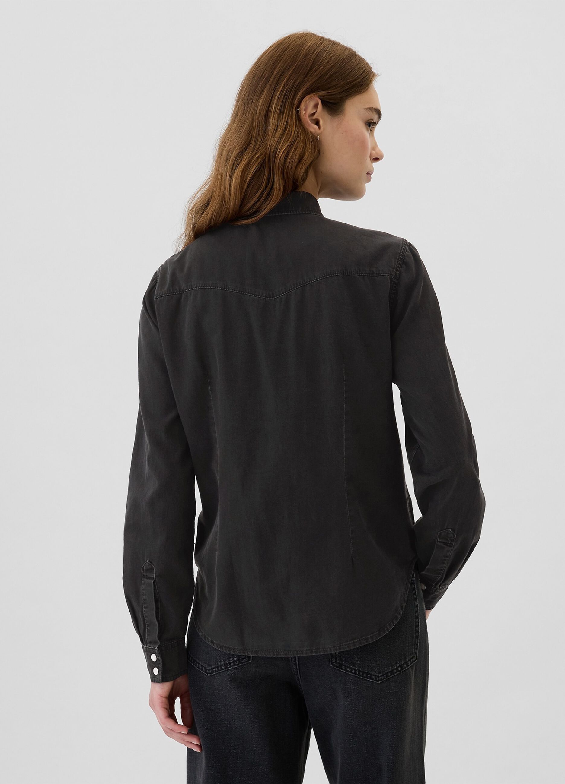 Camicia western in denim con bottoni perlati_1