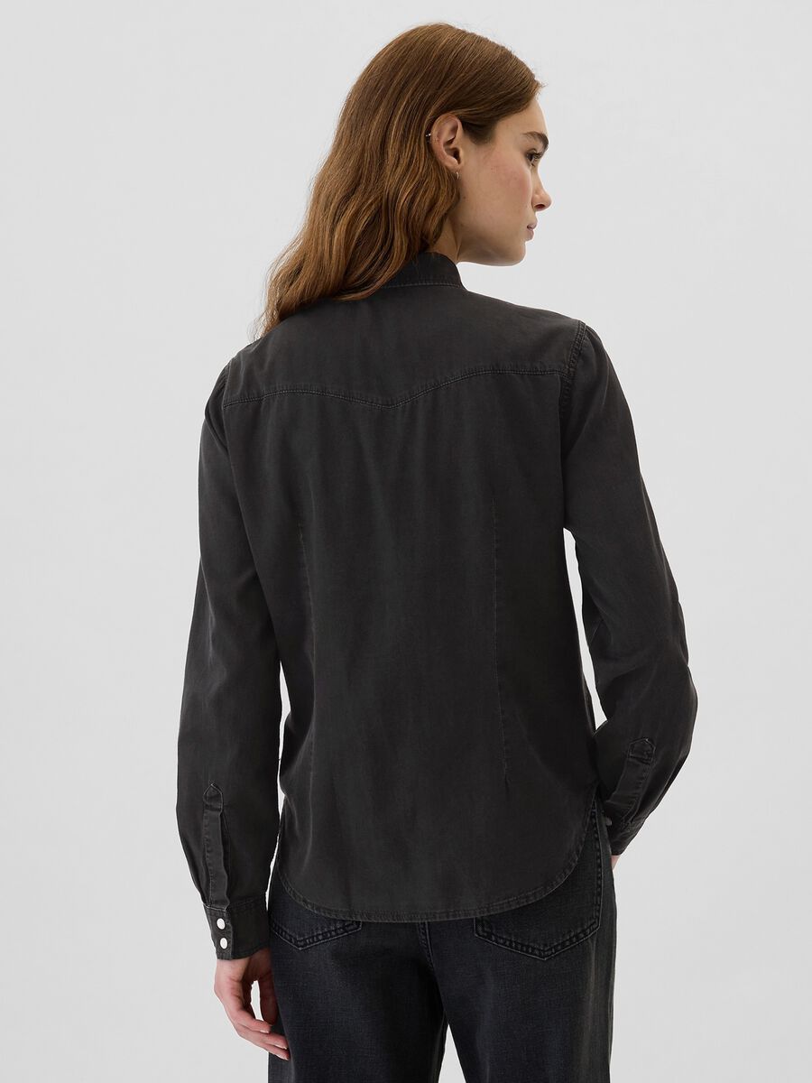 Camicia western in denim con bottoni perlati Donna_1