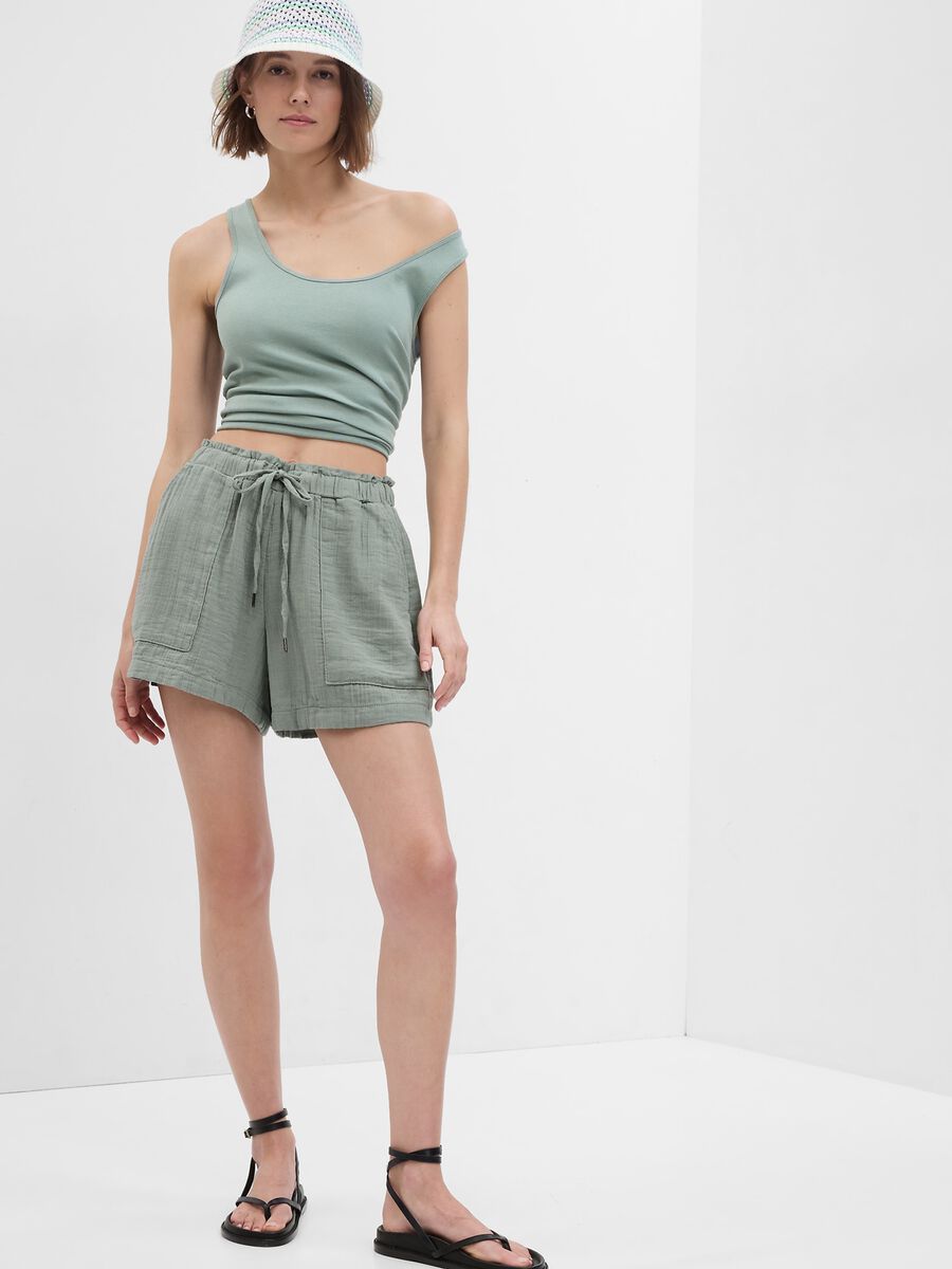 Shorts in garza di cotone effetto crinkle Donna_0