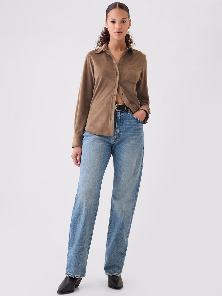 Camicia scamosciata con tasca Donna_1