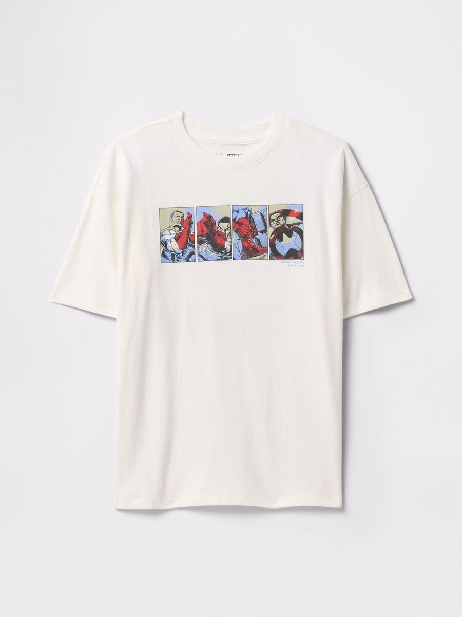T-shirt bianca a maniche corte con stampa Captain America Bambino_0