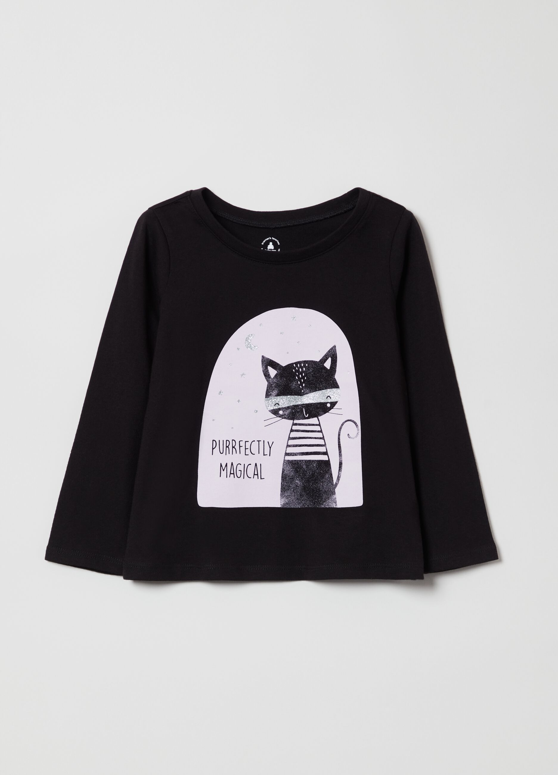 Long-sleeved T-shirt with kitten print